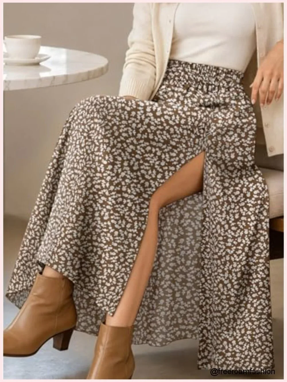 Women Boho Floral Slit Maxi Skirt High Waisted Long Skirt